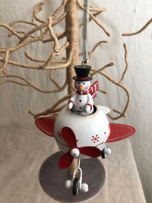 Bungee Metal Airplane Snowman Ornament