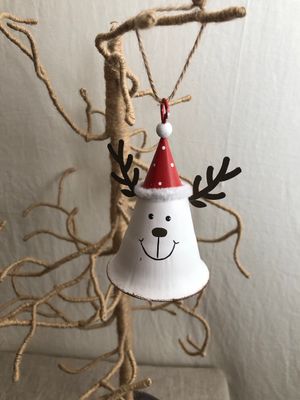Metal Reindeer w/Red Hat Bell Ornament