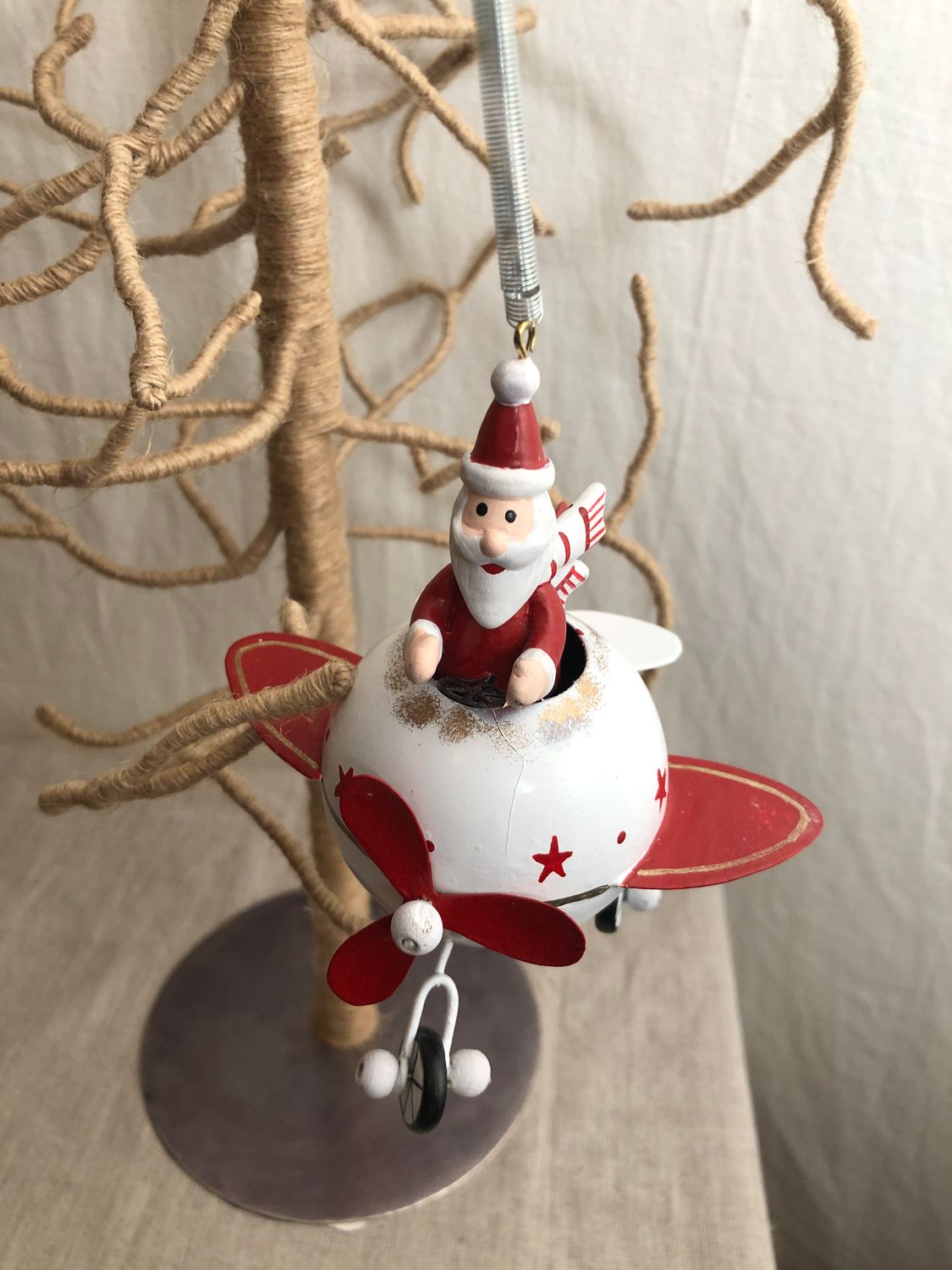 Bungee Metal Airplane Santa Ornament
