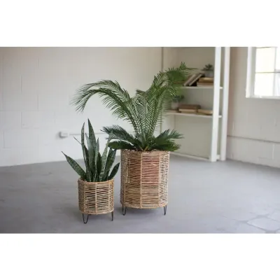 Woven Rush &amp; Iron Basket Sm