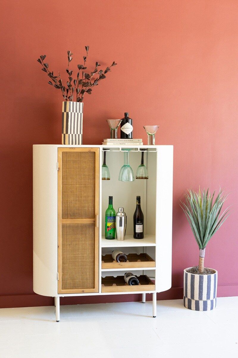 Painted Metal Oval Wine Cabinet w/Woven Cane Door