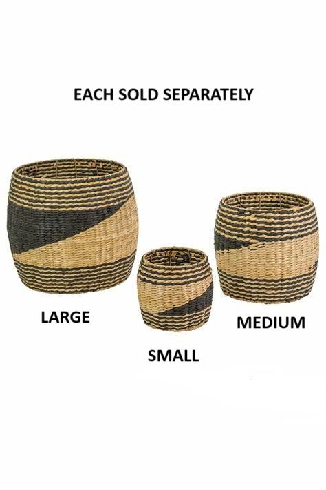 Round Black &amp; Natural Seagrass Basket Sm