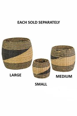 Round Black &amp; Natural Seagrass Basket Lg