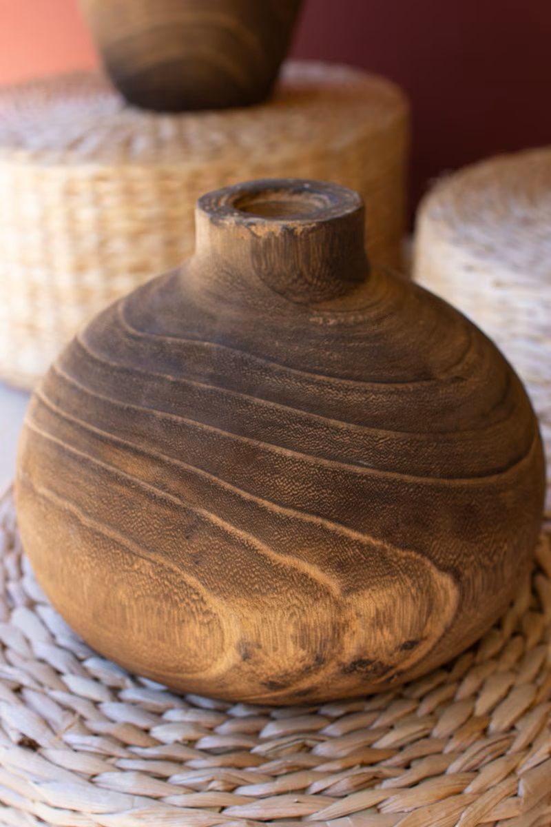 Wooden Vase - Brown Finish - Sm