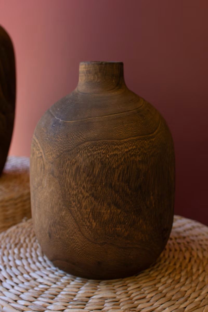 Wooden Vase - Brown Finish - Med