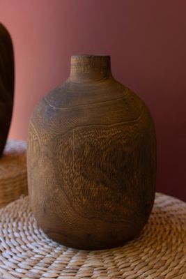 Wooden Vase - Brown Finish - Med