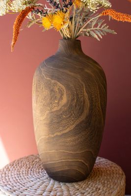 Wooden Vase - Brown Finish - Lg