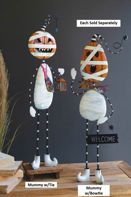 Painted Metal Halloween Jack-O-Lantern Mummy w/Bowtie