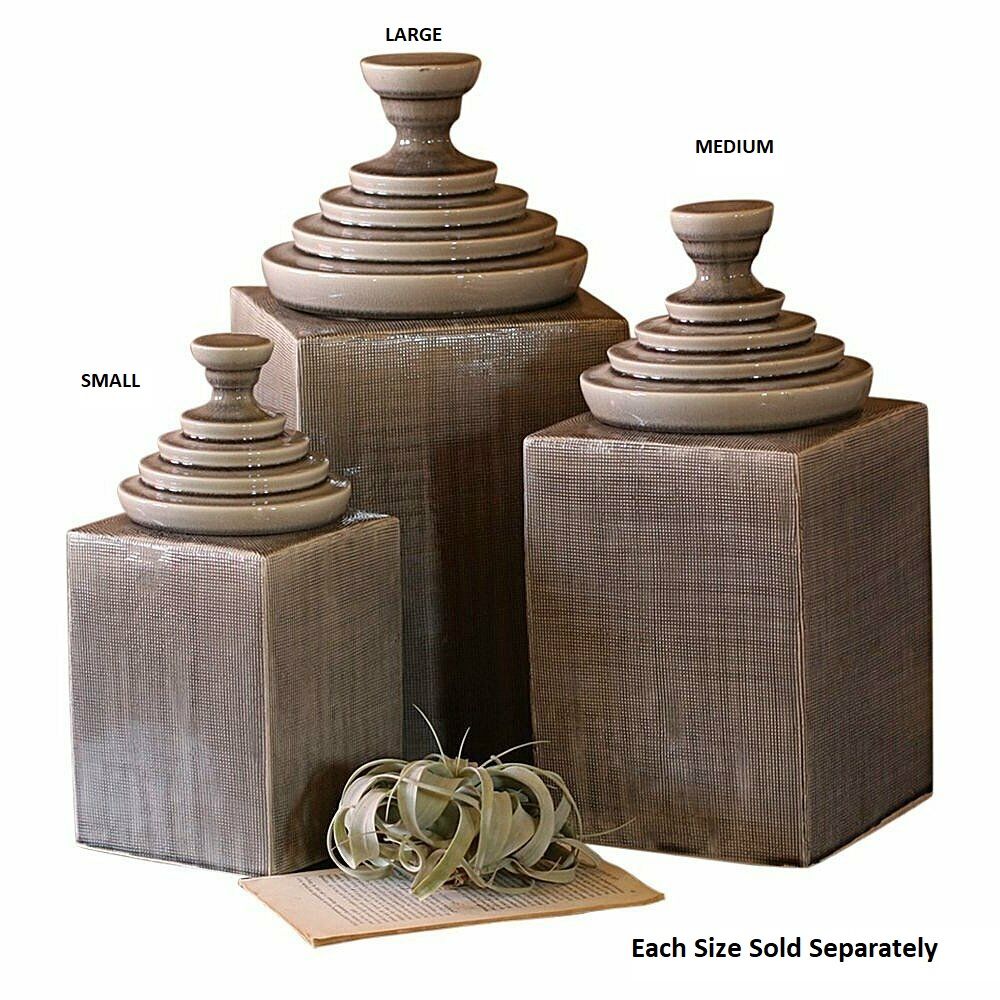 Grey Textured Ceramic Canister w/Pyramid Top Sm