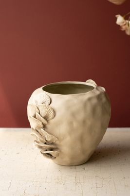 Ceramic Vase w/Mushroom Designs - Cream