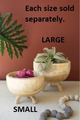 Carved Wooden Bowl w/Three Legs Lg