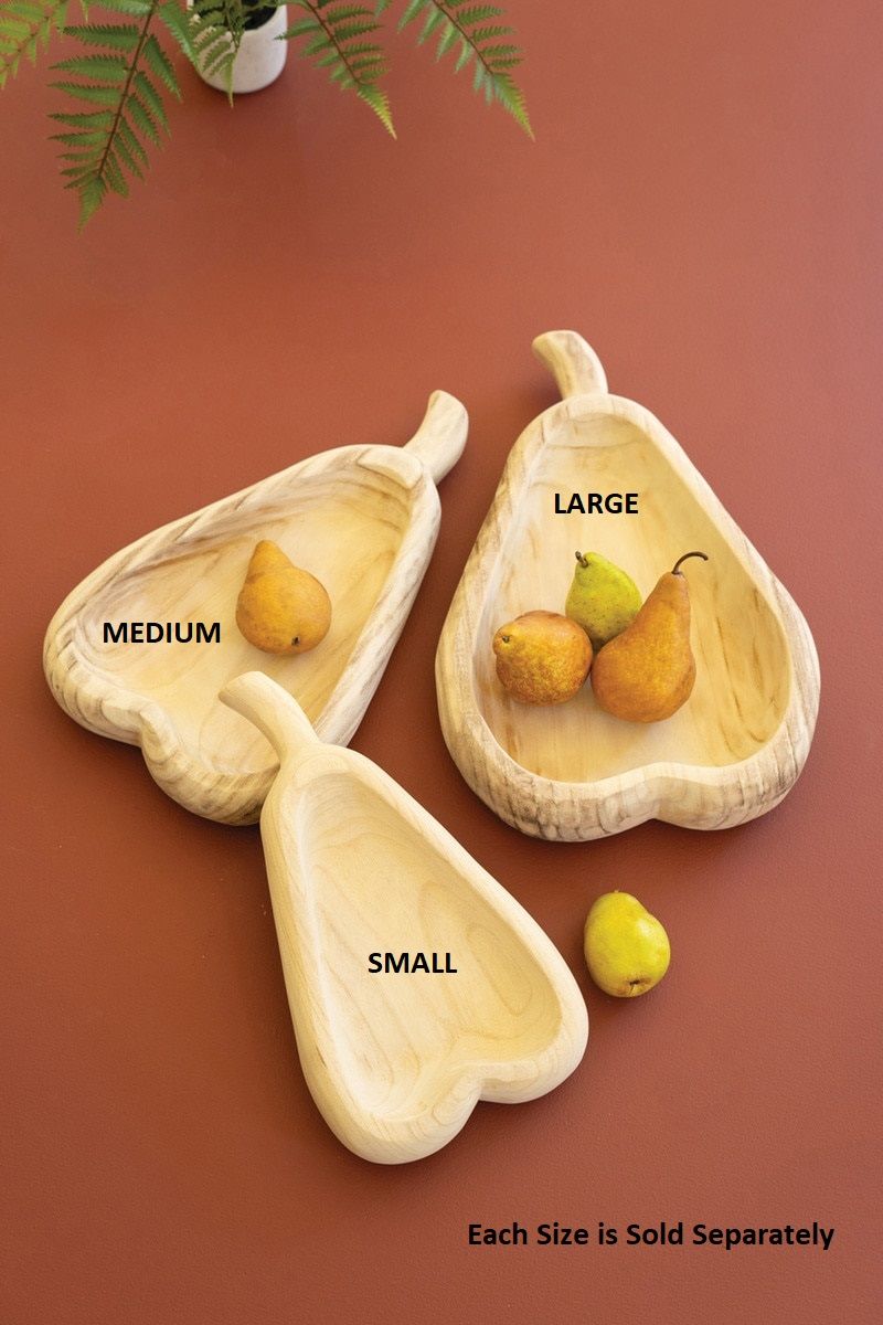 Pear-Shaped Carved Wood Bowl Sm