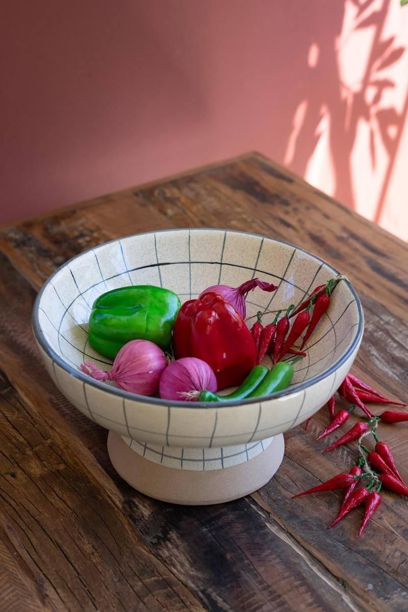 Ceramic Grid Design Compote
