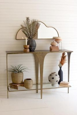 Antique Brass &amp; Glass Sofa Table