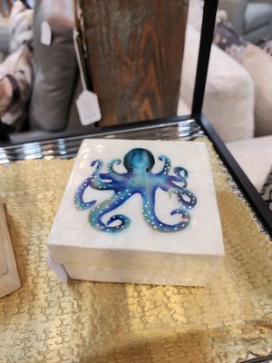 Capiz 4&quot; Square Box - Blue Octopus