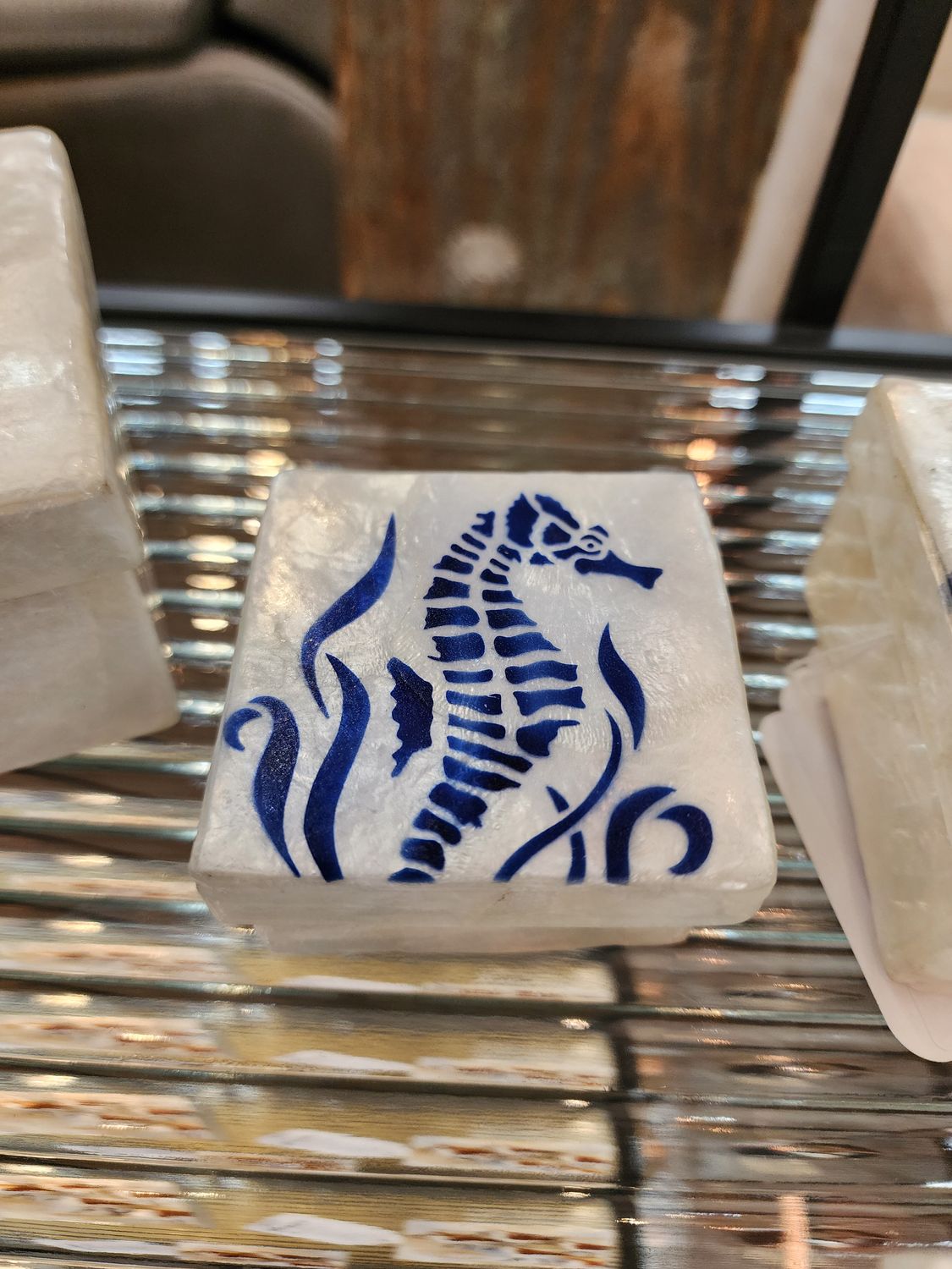 Capiz Square Box  - Sea Horse -Sm