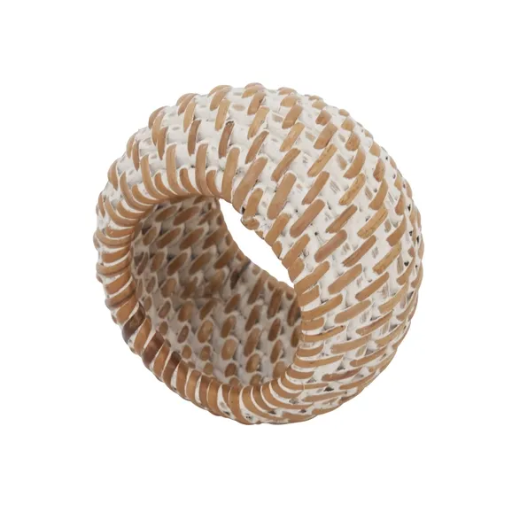 S/4 Woven Rattan Napkin Ring - White