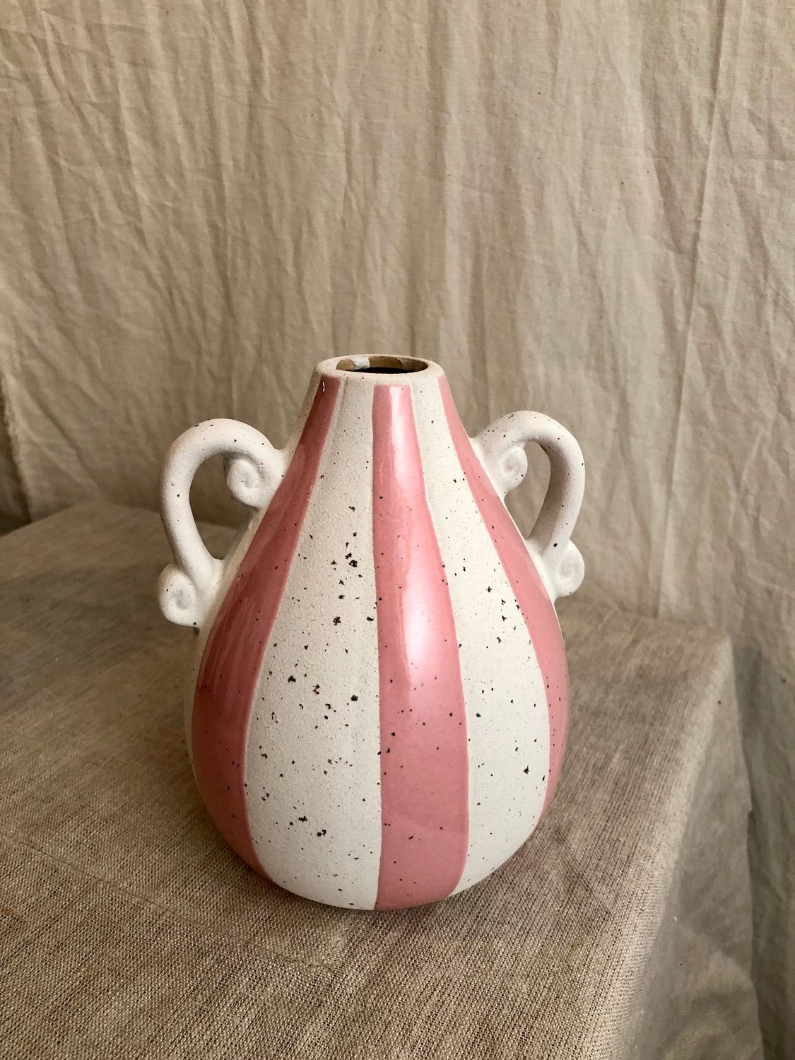 Pink &amp; White Stripe Vase 6.5&quot;