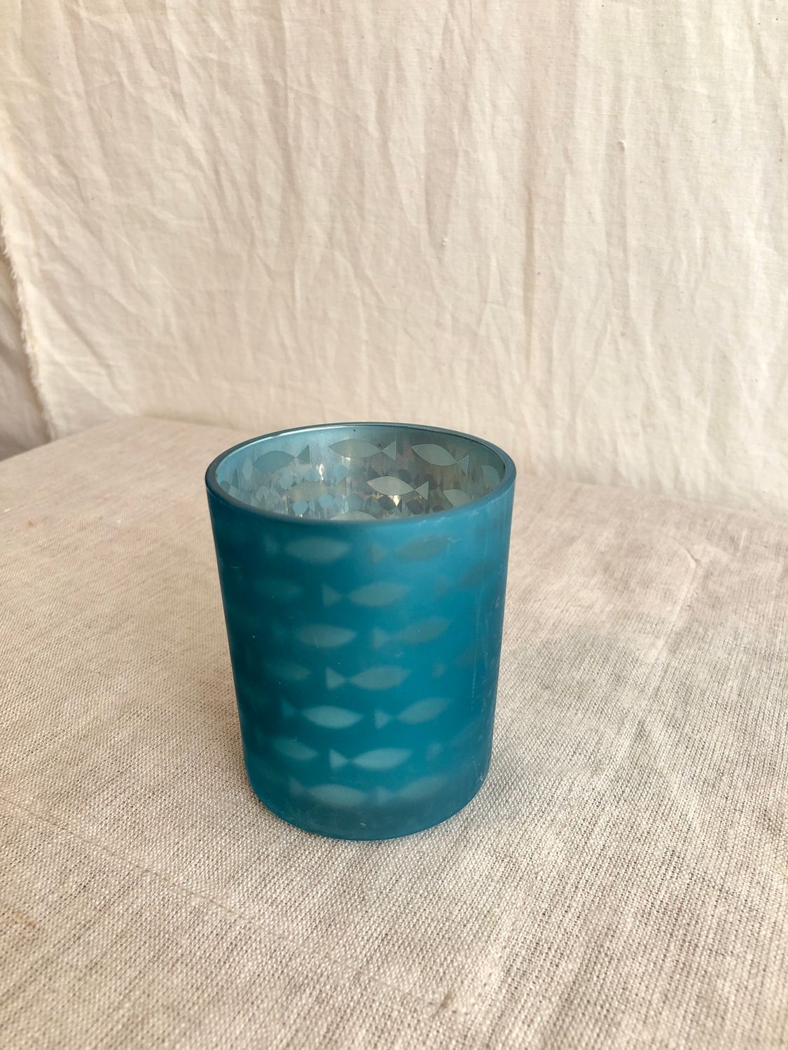 Fishy Glass Tealight Holder 3.25&quot; Teal