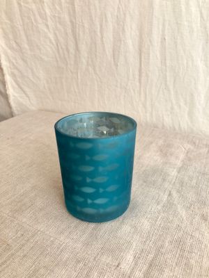 Fishy Glass Tealight Holder 3.25&quot; Teal