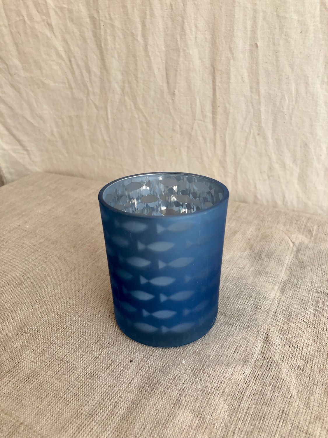 Fishy Glass Tealight Holder 3.25&quot; Blue