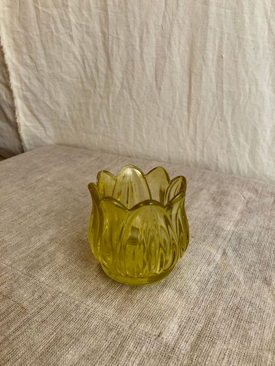 Tulip Glass Tealight Holder 2.5&quot; Yellow