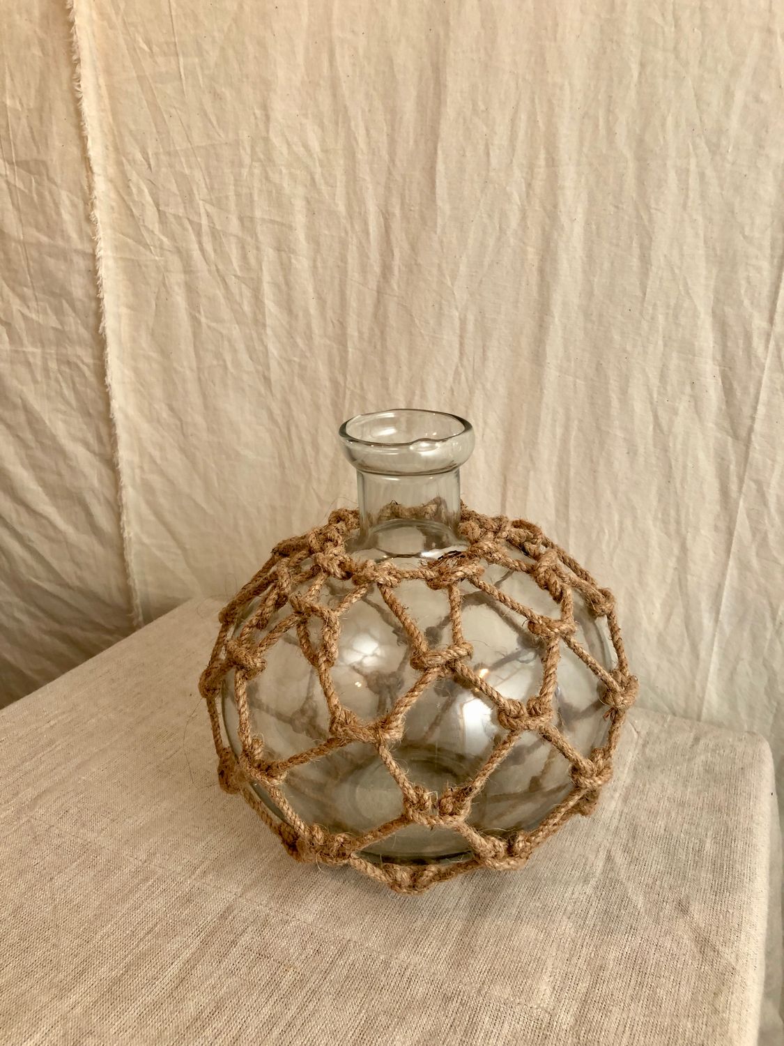 Glass Vase w/Rope 7.5" x 7.5"
