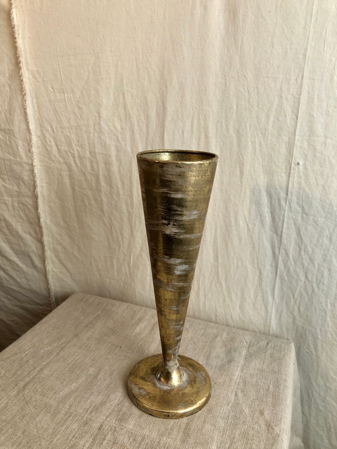 Antique Gold Metal Vase 12" Antique Gold Metal Vase 12"