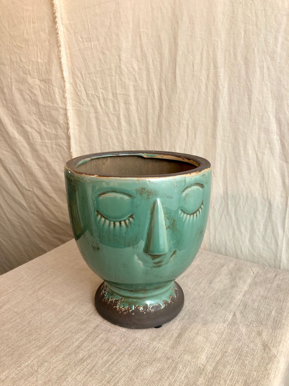 Ceramic Face Planter Teal 7&quot; x 7.5&quot;T