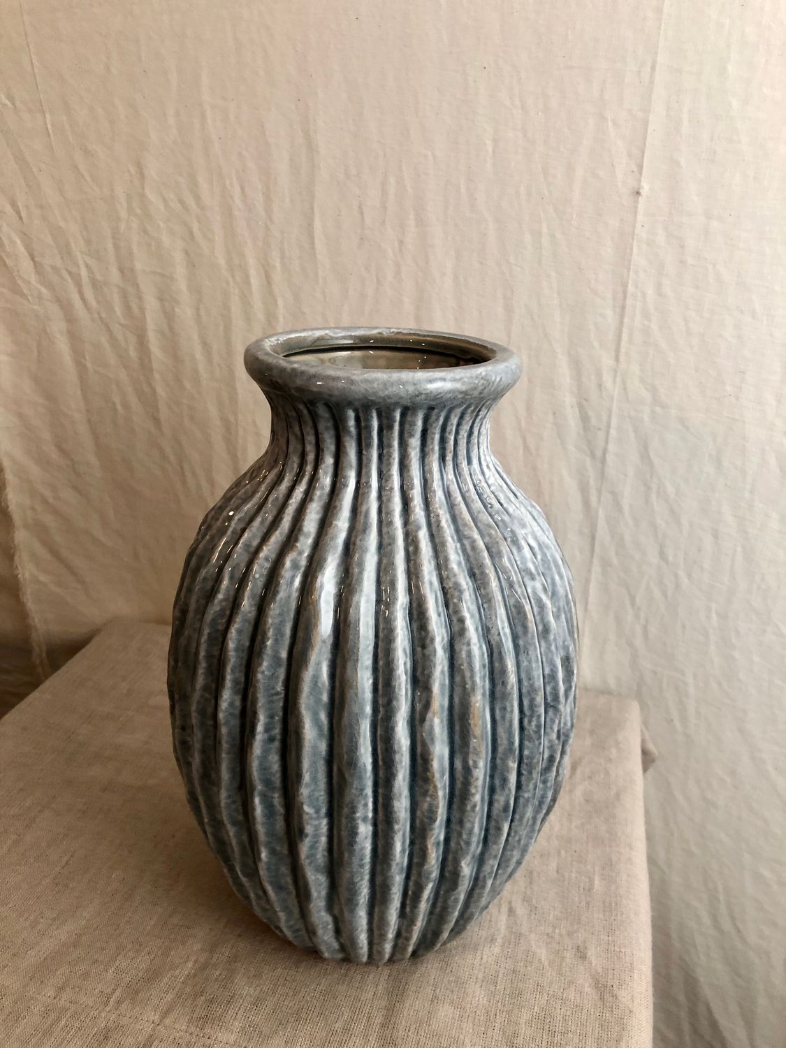 Shirley Blue Ribbed Vase Lg