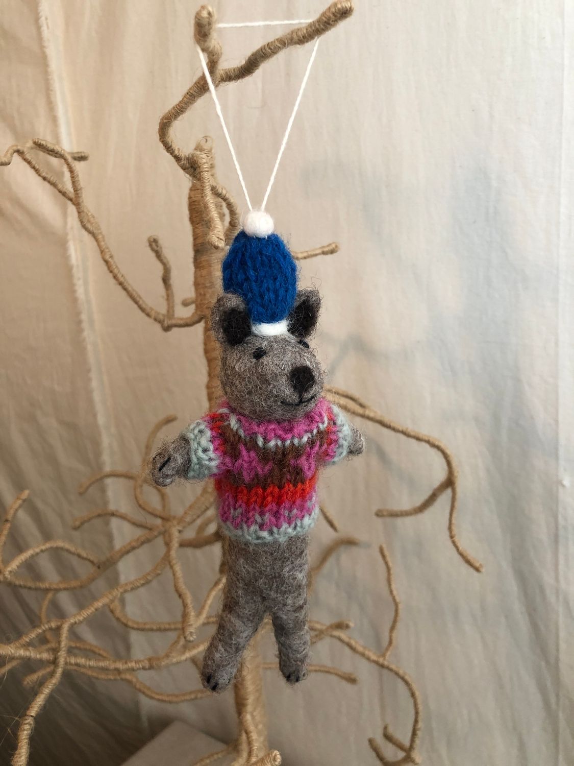 Felt Winter Bear w/Sweater Ornament