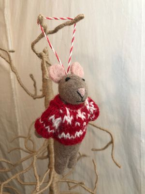 Felt Winter Mouse w/Sweater Ornament