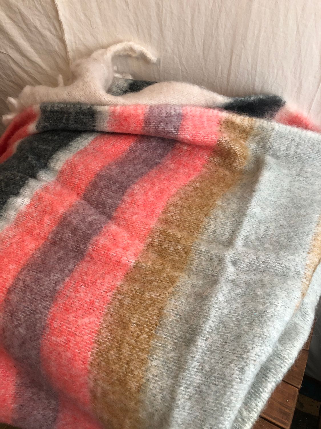 Wool Throw with Fringe 60&quot; x 50&quot;