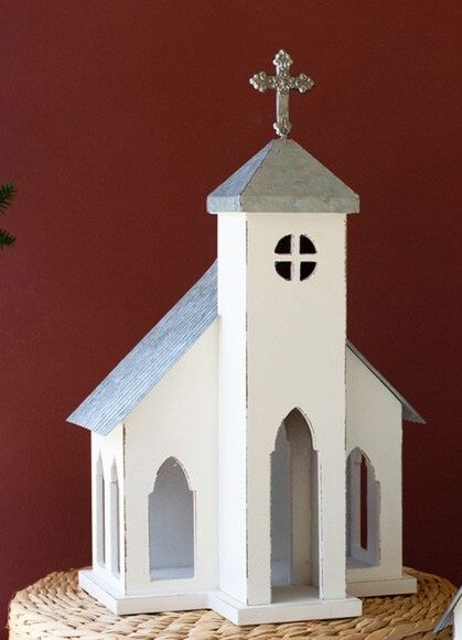 Wooden Christmas Church w/Galvanized Roof I Wooden Christmas Church w/Galvanized Roof I