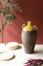 Double Handle Ceramic Urn w/Mustard Top Double Handle Ceramic Urn w/Mustard Top