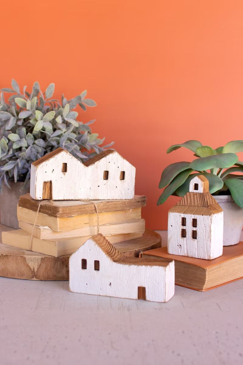 S/3 White Wooden Houses