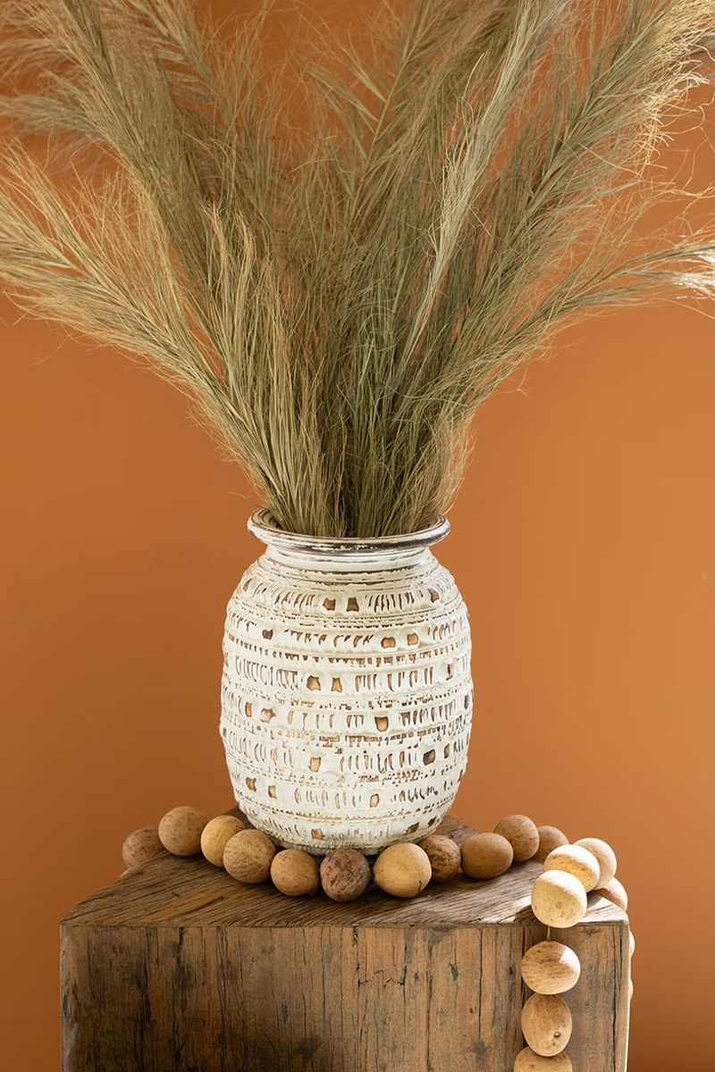Carved Decorative Urn - Natural &amp; White