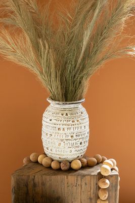 Carved Decorative Urn - Natural &amp; White