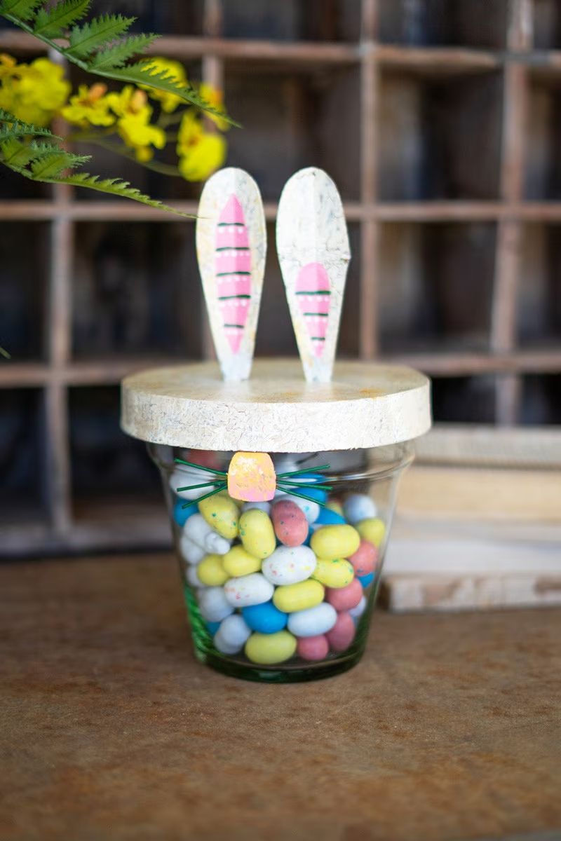 Painted Metal Bunny Ears w/Glass Pot Painted Metal Bunny Ears w/Glass Pot