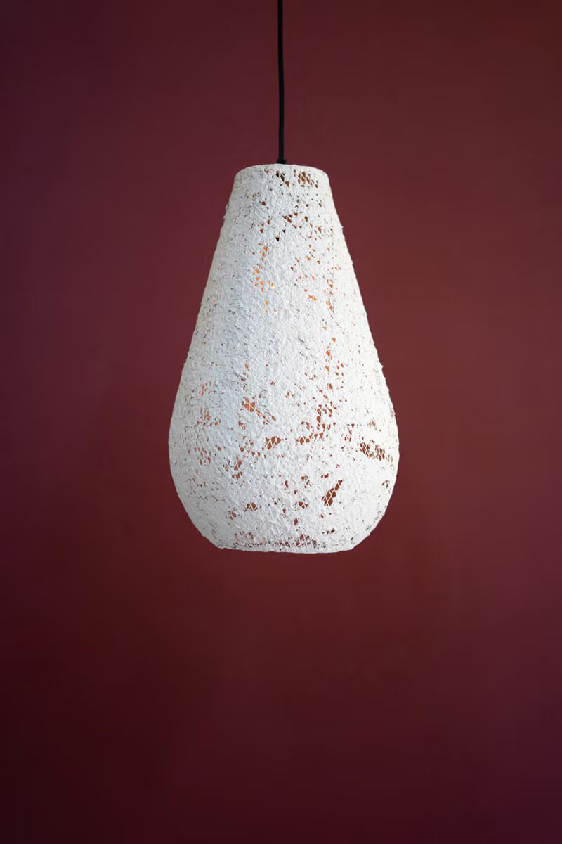 Paper Mache Hanging Bell Pendant Light-White-Sm
