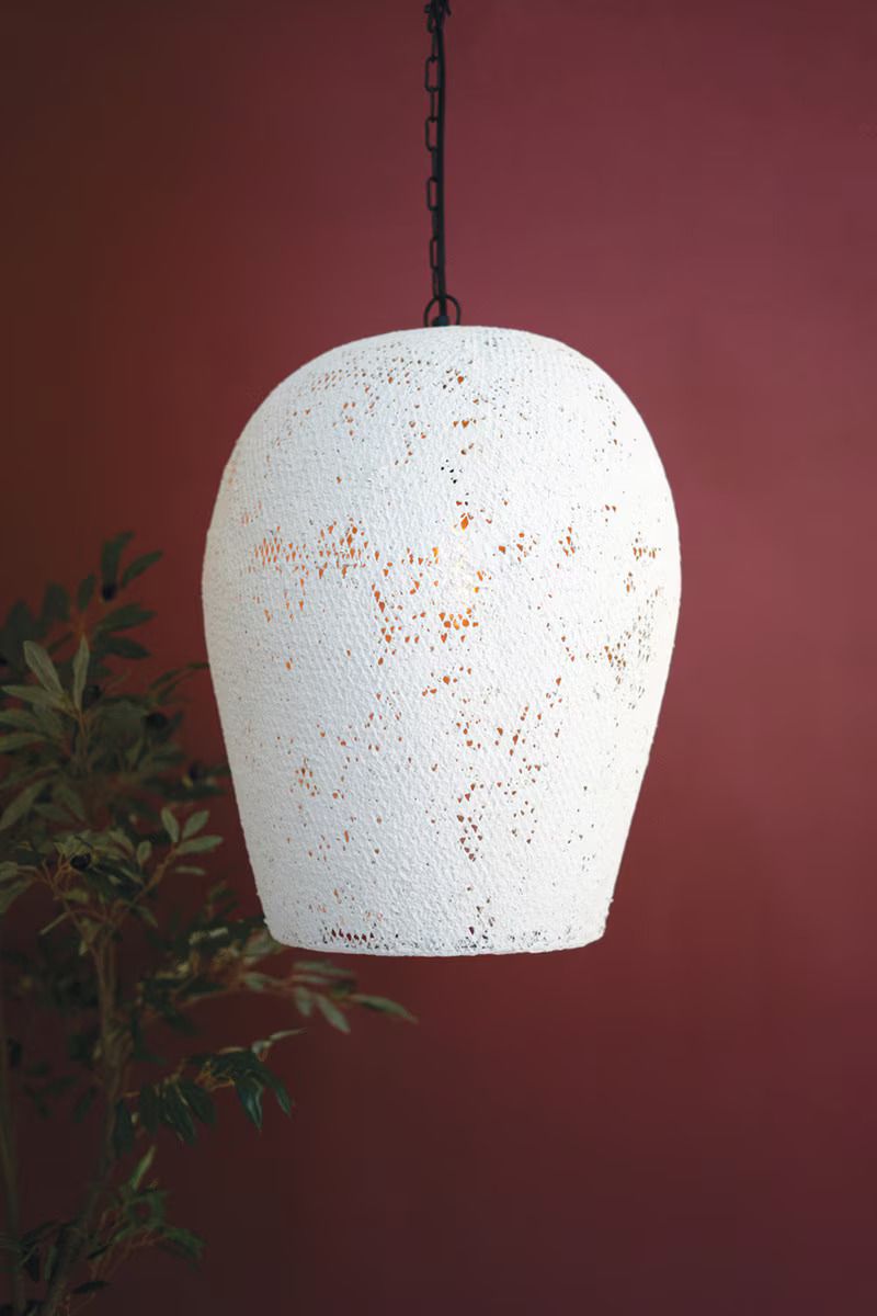 Paper Mache Hanging Bell Pendant Light-White-Lg