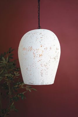 Paper Mache Hanging Bell Pendant Light-White-Lg