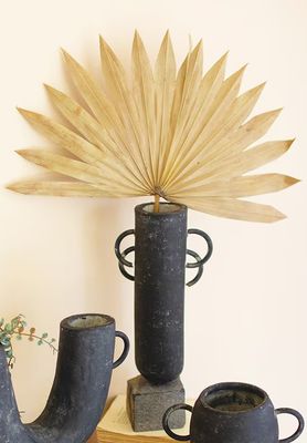 Black Modern Clay Vase on Rock Base Lg
