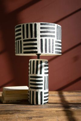 Black &amp; White Paper Mache Table Lamp w/Shade