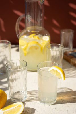 Clear Glass Pitcher &amp; 6 Water Glasses w/Etching