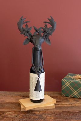 Black Metal Reindeer Wine Bottle Topper