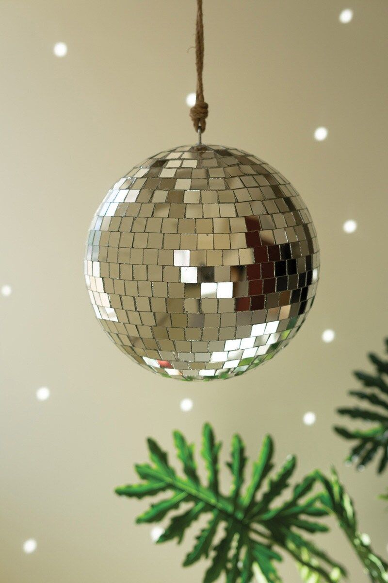 Glass Disco Ball On a Jute Rope - 12"D