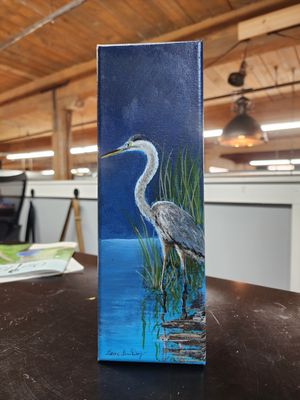 Heron in the Blue Water - 4&quot; x 12&quot;T