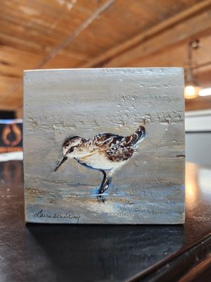 Repurposed Wood Block - Sandpiper - 4&quot; x 4&quot;
