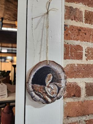 Tree Slice Ornament - Bunny - 4&quot;